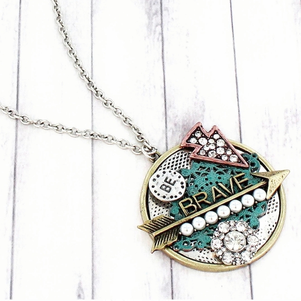 "Be Brave" Multi-tone Pendant Necklace